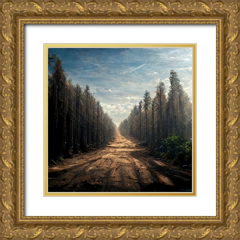 Road in the Woods 9 Gold Ornate Wood Framed Art Print with Double Matting by Screendoor