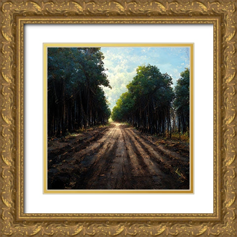 Road in the Woods Gold Ornate Wood Framed Art Print with Double Matting by Screendoor