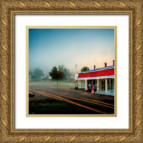 Small Town Morning Gold Ornate Wood Framed Art Print with Double Matting by Screendoor
