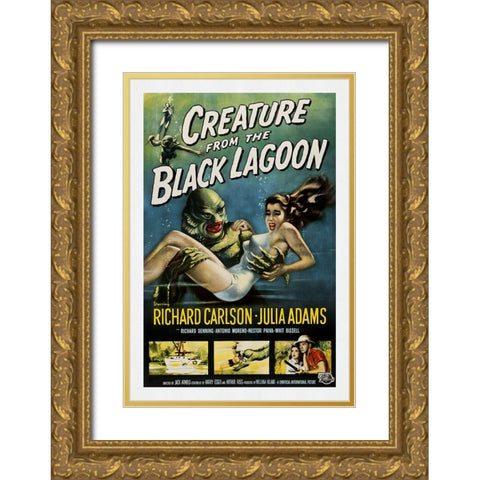 Creature From The Black Lagoon Gold Ornate Wood Framed Art Print with Double Matting by Screendoor