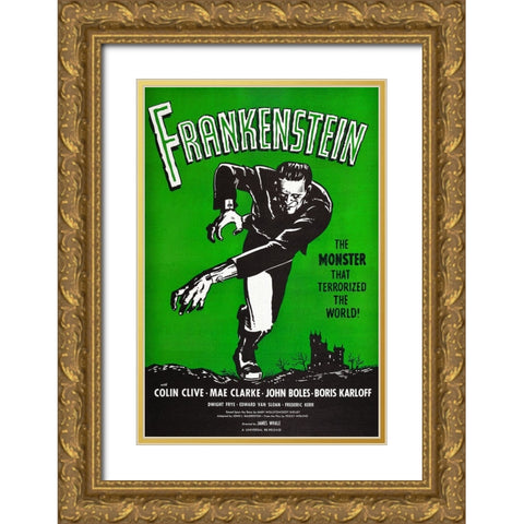 Frankenstein the Monster Gold Ornate Wood Framed Art Print with Double Matting by Screendoor