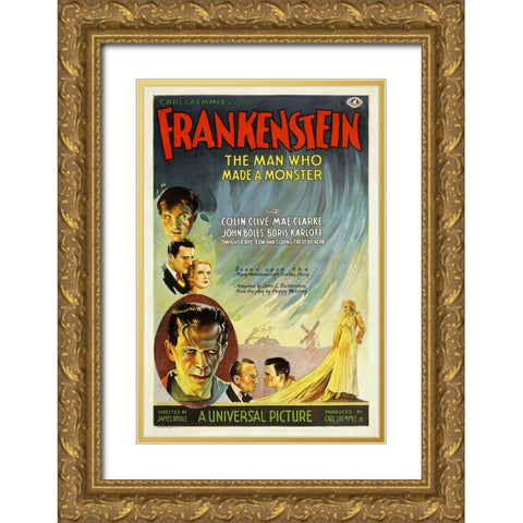 Frankenstein Gold Ornate Wood Framed Art Print with Double Matting by Screendoor