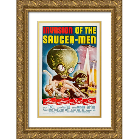 Invasion Of The Saucer Men Gold Ornate Wood Framed Art Print with Double Matting by Screendoor