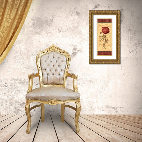 Red Passion Renonculus Gold Ornate Wood Framed Art Print with Double Matting by Audrey, Charlene