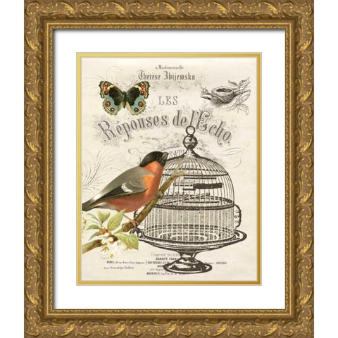 Music Bird I Gold Ornate Wood Framed Art Print with Double Matting by Babbitt, Gwendolyn