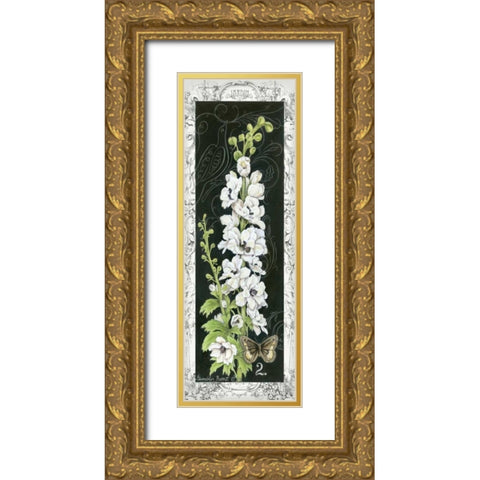 Delphinium Gold Ornate Wood Framed Art Print with Double Matting by Babbitt, Gwendolyn