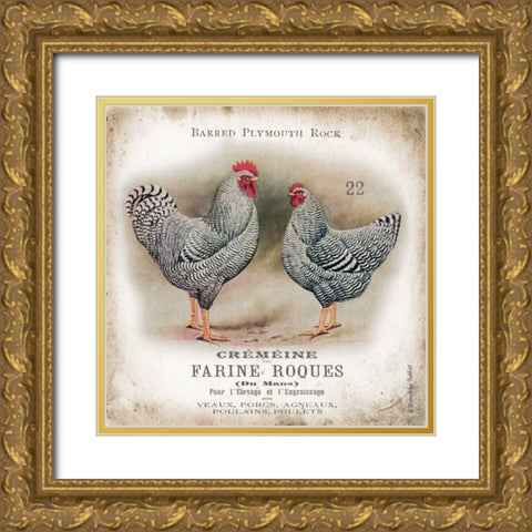 Chicken Pair II Gold Ornate Wood Framed Art Print with Double Matting by Babbitt, Gwendolyn