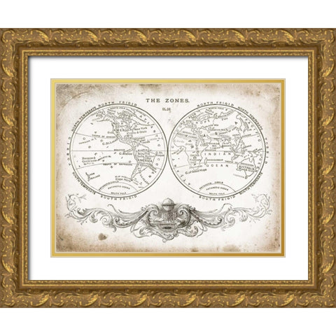 Zone World Map I Gold Ornate Wood Framed Art Print with Double Matting by Babbit, Gwendolyn