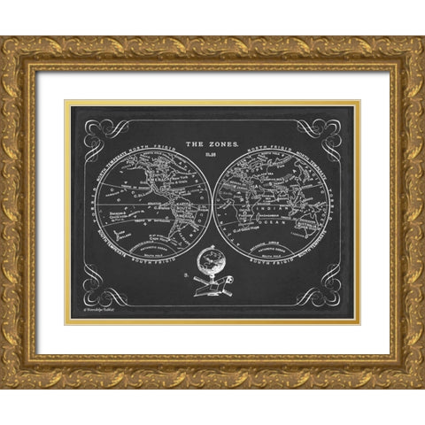 Zone World Map III Gold Ornate Wood Framed Art Print with Double Matting by Babbit, Gwendolyn