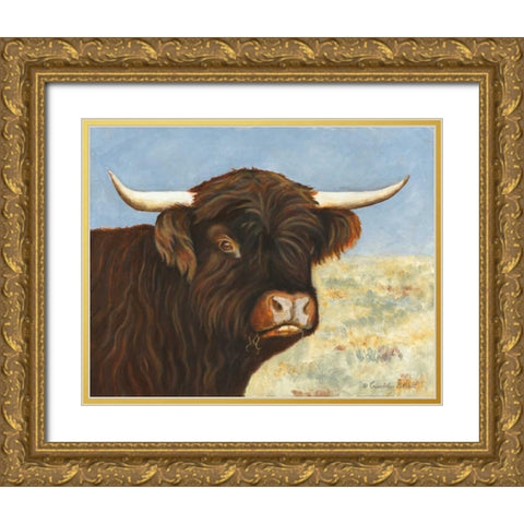Highland Cow Gold Ornate Wood Framed Art Print with Double Matting by Babbitt, Gwendolyn