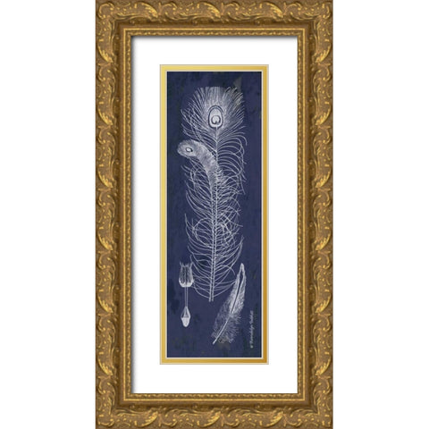 Indigo Feathers II Gold Ornate Wood Framed Art Print with Double Matting by Babbitt, Gwendolyn