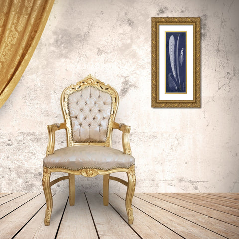 Indigo Feathers IV Gold Ornate Wood Framed Art Print with Double Matting by Babbitt, Gwendolyn