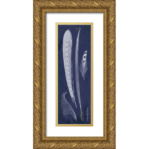 Indigo Feathers IV Gold Ornate Wood Framed Art Print with Double Matting by Babbitt, Gwendolyn