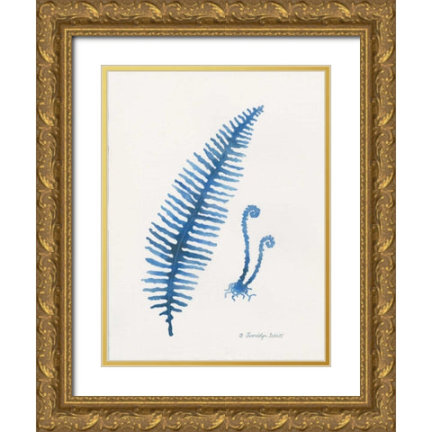 Indigo Fern II Gold Ornate Wood Framed Art Print with Double Matting by Babbitt, Gwendolyn