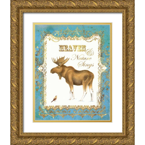 Moose in Snow Gold Ornate Wood Framed Art Print with Double Matting by Babbitt, Gwendolyn