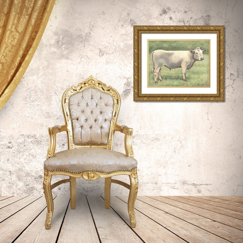 Cow in Field Gold Ornate Wood Framed Art Print with Double Matting by Babbitt, Gwendolyn
