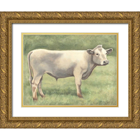 Cow in Field Gold Ornate Wood Framed Art Print with Double Matting by Babbitt, Gwendolyn