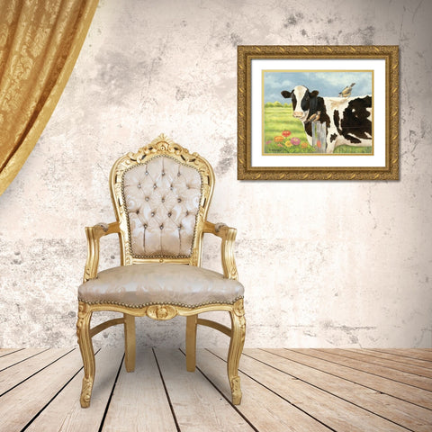 Spring Meadow Cow Gold Ornate Wood Framed Art Print with Double Matting by Babbitt, Gwendolyn