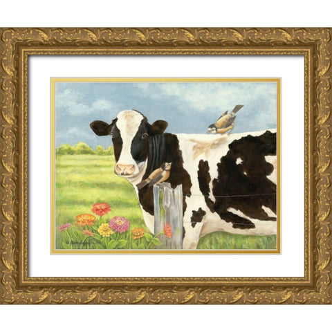 Spring Meadow Cow Gold Ornate Wood Framed Art Print with Double Matting by Babbitt, Gwendolyn