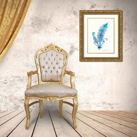 Ombre Fern II Gold Ornate Wood Framed Art Print with Double Matting by Babbitt, Gwendolyn