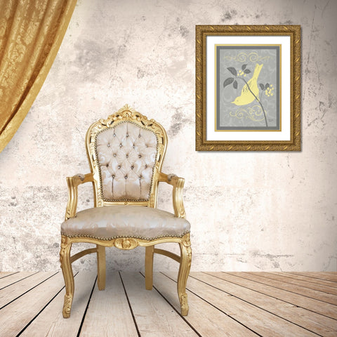 Grey and Yellow Bird I Gold Ornate Wood Framed Art Print with Double Matting by Babbitt, Gwendolyn