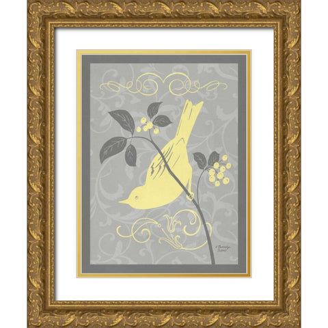 Grey and Yellow Bird I Gold Ornate Wood Framed Art Print with Double Matting by Babbitt, Gwendolyn