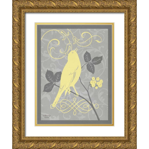 Grey and Yellow Bird III Gold Ornate Wood Framed Art Print with Double Matting by Babbitt, Gwendolyn