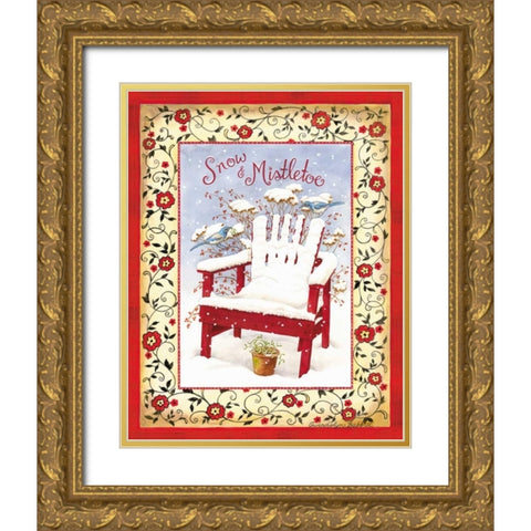Snow and Mistletoe Gold Ornate Wood Framed Art Print with Double Matting by Babbitt, Gwendolyn
