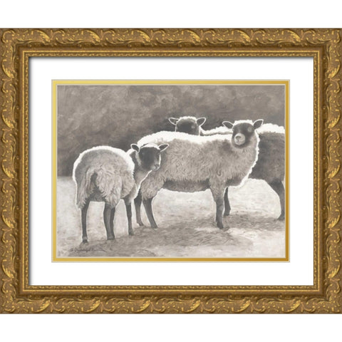 Three Heirloom Sheep Gold Ornate Wood Framed Art Print with Double Matting by Babbitt, Gwendolyn