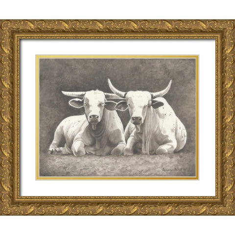 Two White Bulls Gold Ornate Wood Framed Art Print with Double Matting by Babbitt, Gwendolyn