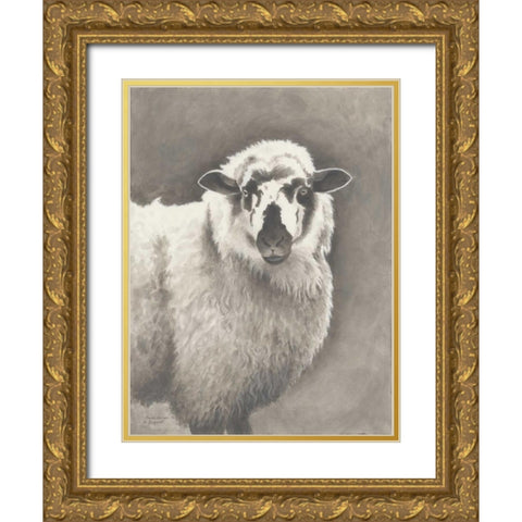 Heirloom Madras Sheep Gold Ornate Wood Framed Art Print with Double Matting by Babbitt, Gwendolyn