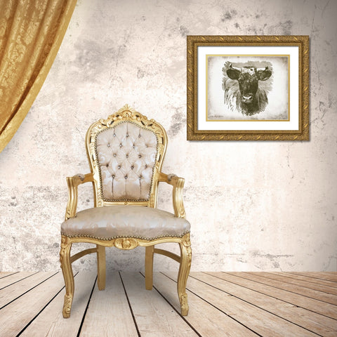Cow Face I Gold Ornate Wood Framed Art Print with Double Matting by Babbitt, Gwendolyn