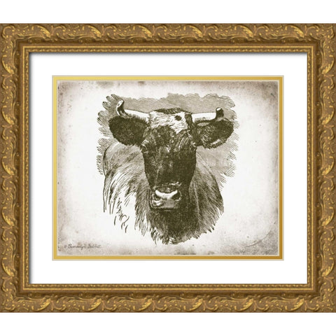 Cow Face I Gold Ornate Wood Framed Art Print with Double Matting by Babbitt, Gwendolyn