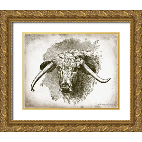 Cow Face II Gold Ornate Wood Framed Art Print with Double Matting by Babbitt, Gwendolyn