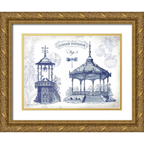 Garden Pavilions Indigo Gold Ornate Wood Framed Art Print with Double Matting by Babbitt, Gwendolyn