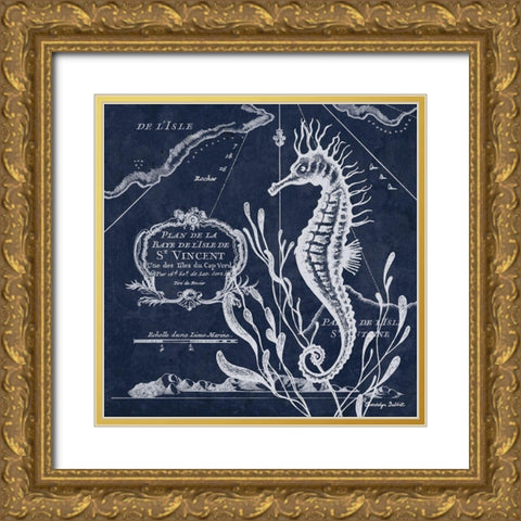 Seahorse on Blue II Gold Ornate Wood Framed Art Print with Double Matting by Babbitt, Gwendolyn