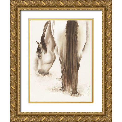 Lovely White Horse Gold Ornate Wood Framed Art Print with Double Matting by Babbitt, Gwendolyn