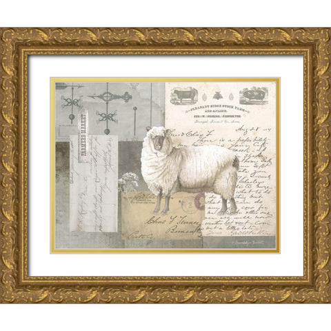 Sheep On Ephemera II Gold Ornate Wood Framed Art Print with Double Matting by Babbitt, Gwendolyn