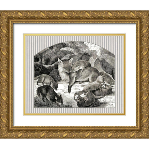 Fox Mom and Cubs Gold Ornate Wood Framed Art Print with Double Matting by Babbitt, Gwendolyn