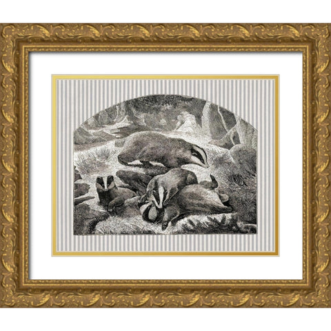 Badger Mom and Cubs Gold Ornate Wood Framed Art Print with Double Matting by Babbitt, Gwendolyn