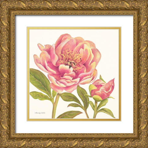 Pink Peonies I Gold Ornate Wood Framed Art Print with Double Matting by Babbitt, Gwendolyn