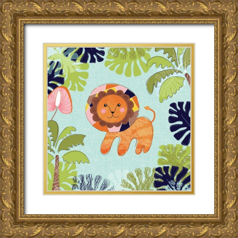 Jungle Lion Leaves Gold Ornate Wood Framed Art Print with Double Matting by Berrenson, Sara