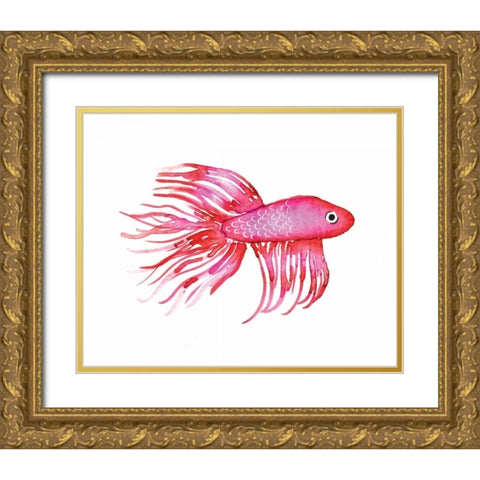 Deep Sea Pink Fish Gold Ornate Wood Framed Art Print with Double Matting by Berrenson, Sara