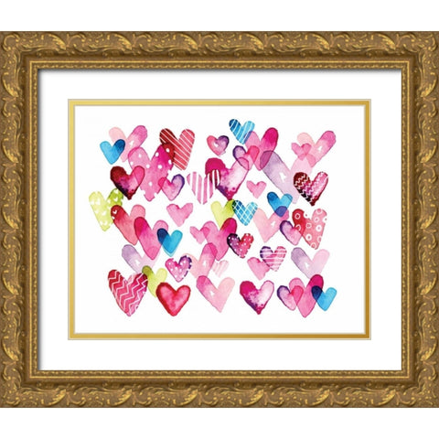 I Heart You Hearts Gold Ornate Wood Framed Art Print with Double Matting by Berrenson, Sara