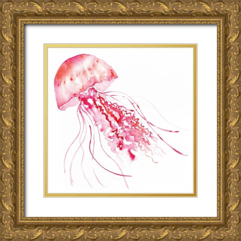 Pink Jellyfish Gold Ornate Wood Framed Art Print with Double Matting by Berrenson, Sara
