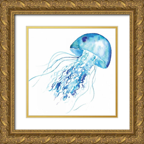 Blue Jellyfish Gold Ornate Wood Framed Art Print with Double Matting by Berrenson, Sara