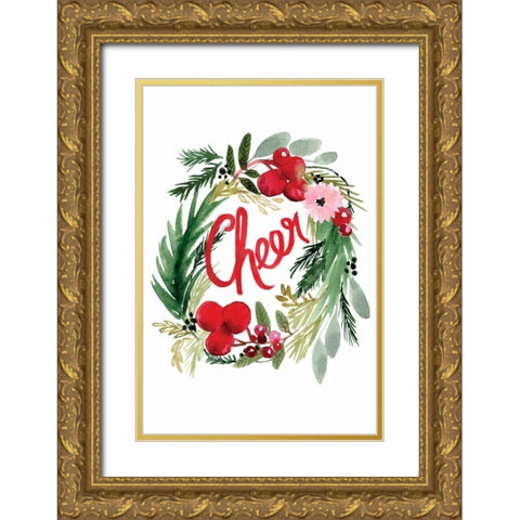 Cheer Wreath Gold Ornate Wood Framed Art Print with Double Matting by Berrenson, Sara
