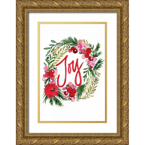 Joy Wreath Gold Ornate Wood Framed Art Print with Double Matting by Berrenson, Sara