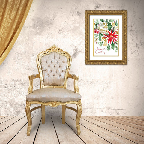 Poinsettia Pine Gold Ornate Wood Framed Art Print with Double Matting by Berrenson, Sara