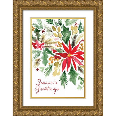 Poinsettia Pine Gold Ornate Wood Framed Art Print with Double Matting by Berrenson, Sara